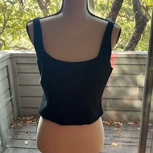 Black linen blend cropped tank